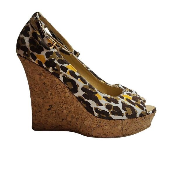 Colin Stuart Women's Multicolor Animal Print Peep Toe Wedge Heel Sandal Size 10B - Picture 8 of 13